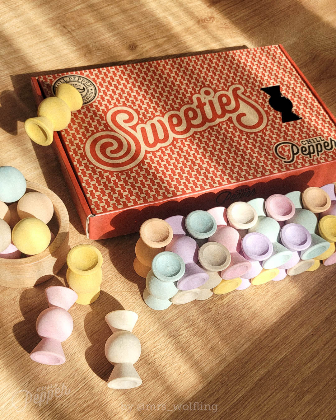 Chill Pepper Sweets – Houten Stapelspel "Peachy Pastels" (33 stuks)