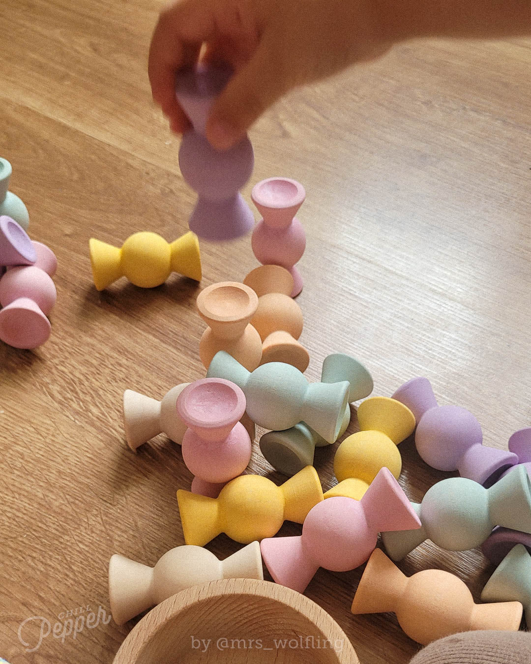 Chill Pepper Sweets – Houten Stapelspel "Peachy Pastels" (33 stuks)