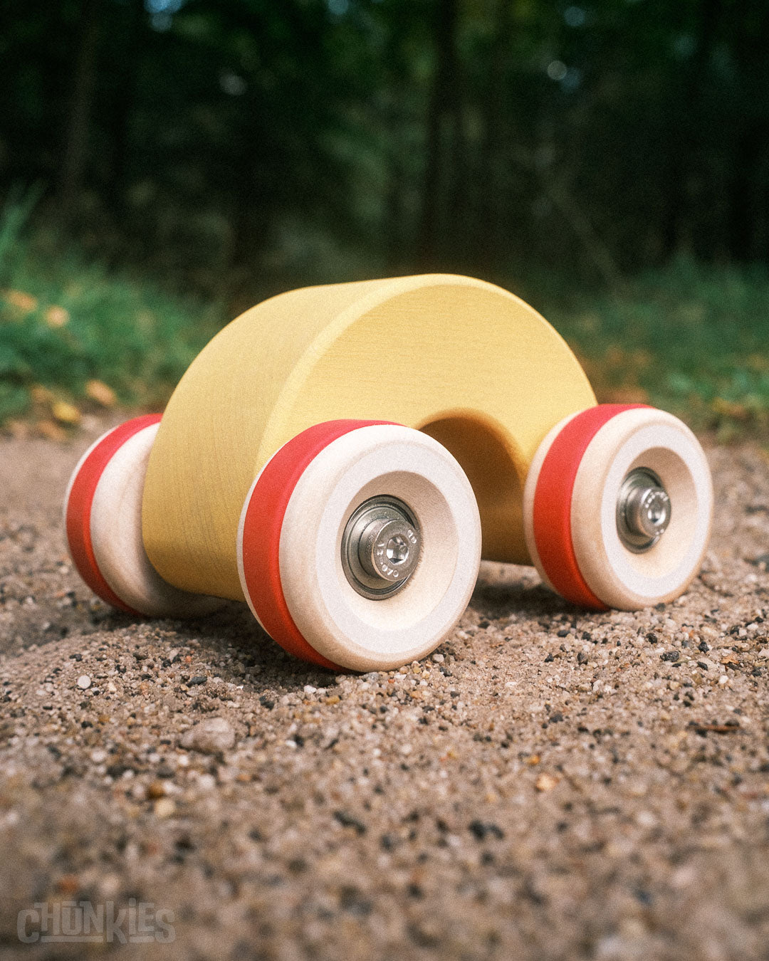 Chill Pepper Chunkies No06 Wooden Toy Car The Rainbow in the forest sand