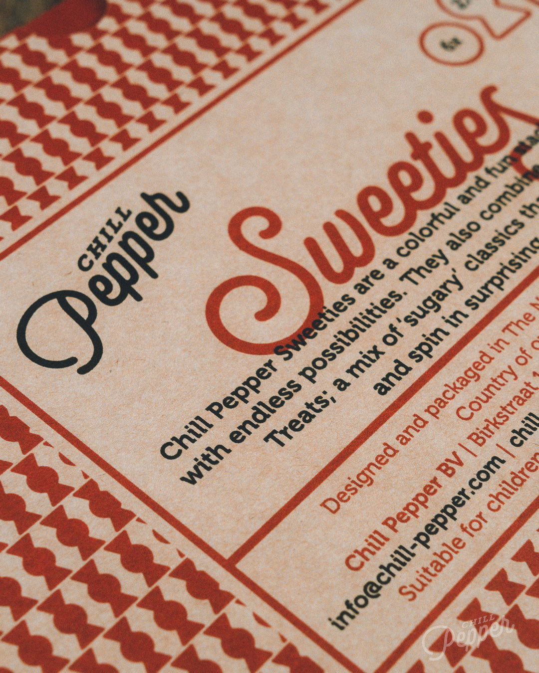 Chill Pepper Sweets Wooden Stacking game -  a closer look at the back of the box with all necessary information 